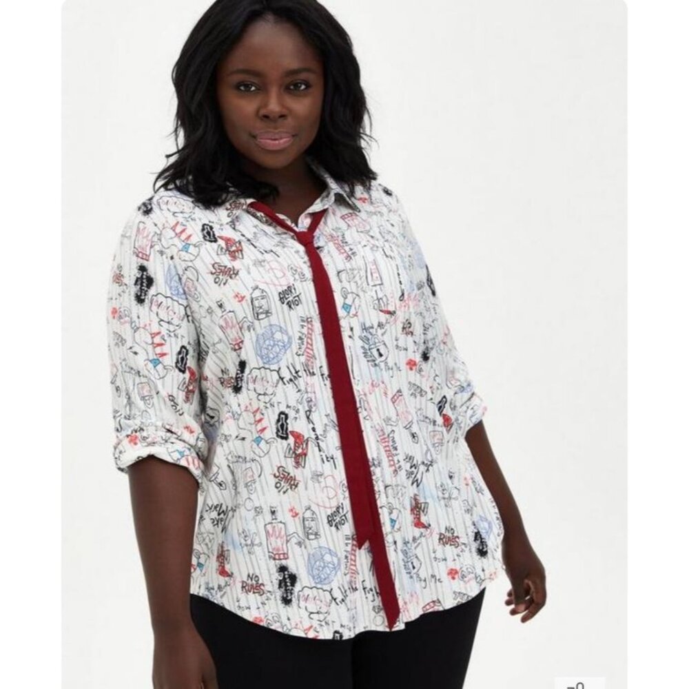 Torrid Disney cruella doodle button down necktie blouse plus size XX2 long sleev